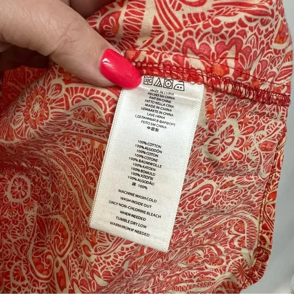 Michael Kors Paisley Print Button Down Shirt Long Sleeve 100% Cotton Orange M